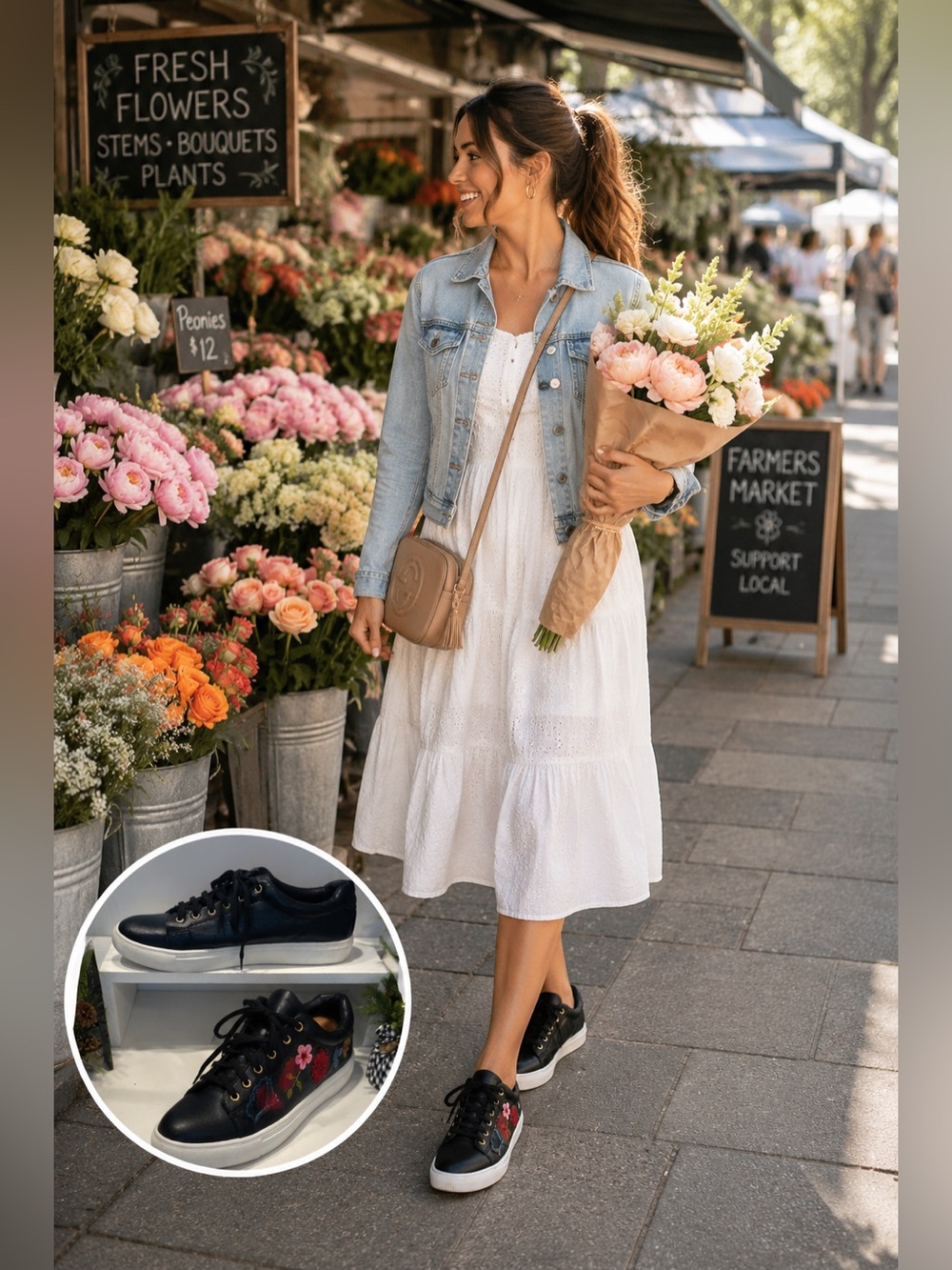 Nanette Lepore Floral Embroidered Sneakers Size 10 Black Vegan Leather